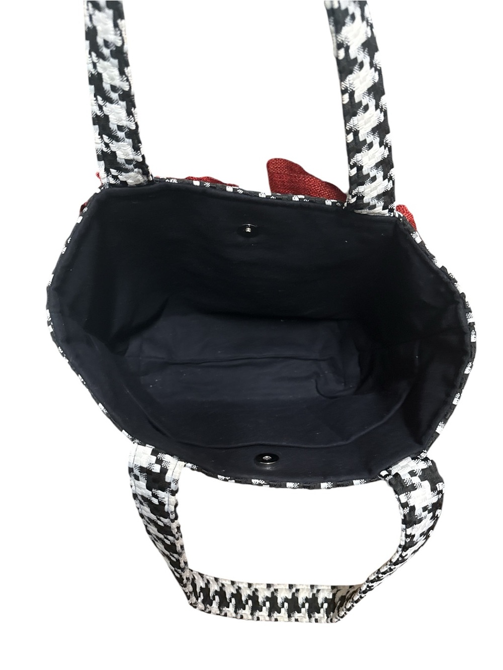 Black & White Houndstooth Tote with Burgundy Bows - Picture 3 of 4